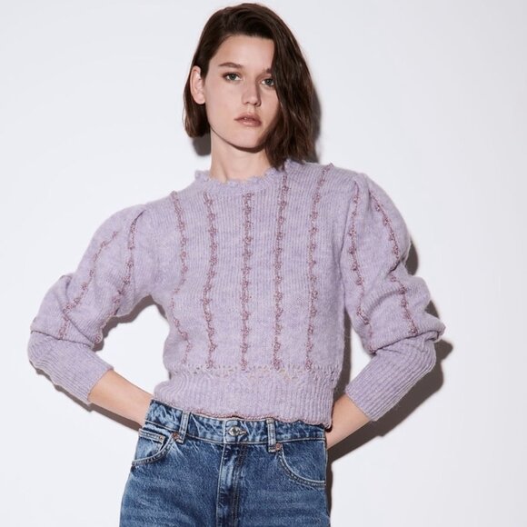 Zara Metallic Thread Knit Sweater in Lilac - Picture 2 of 10